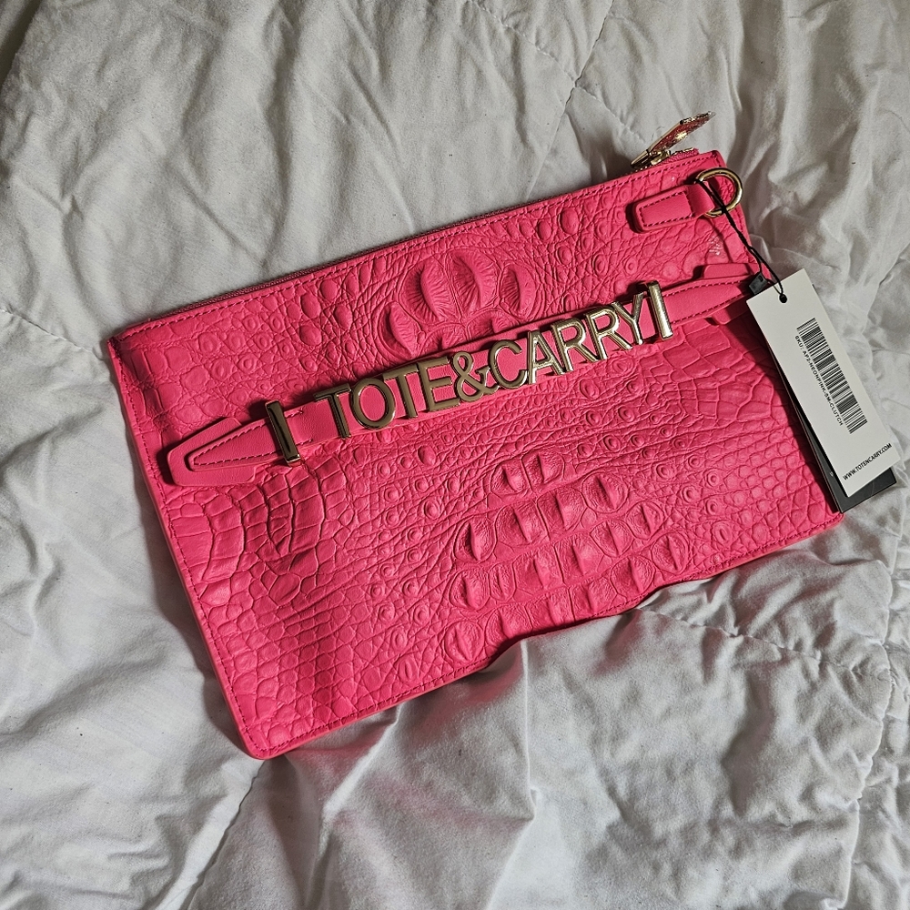 Tote&Carry Crocodile Clutch Neon Pink